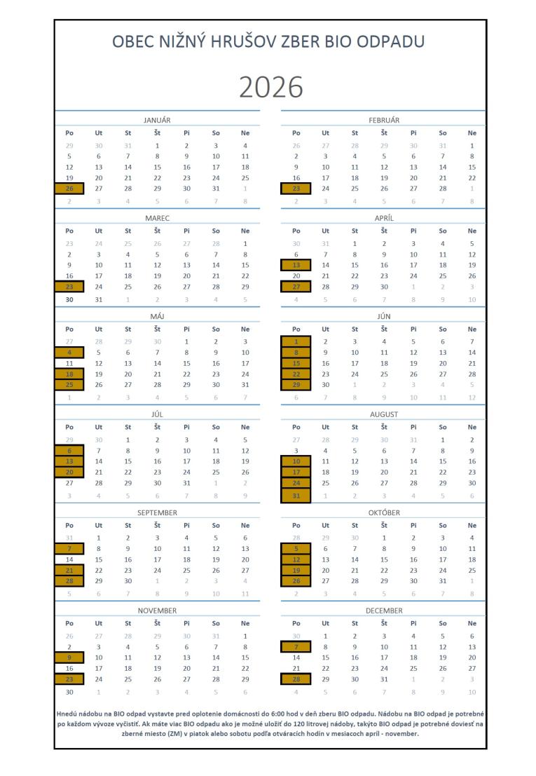 kalendár zberu BIO odpadu na&nbsp;r. 2026