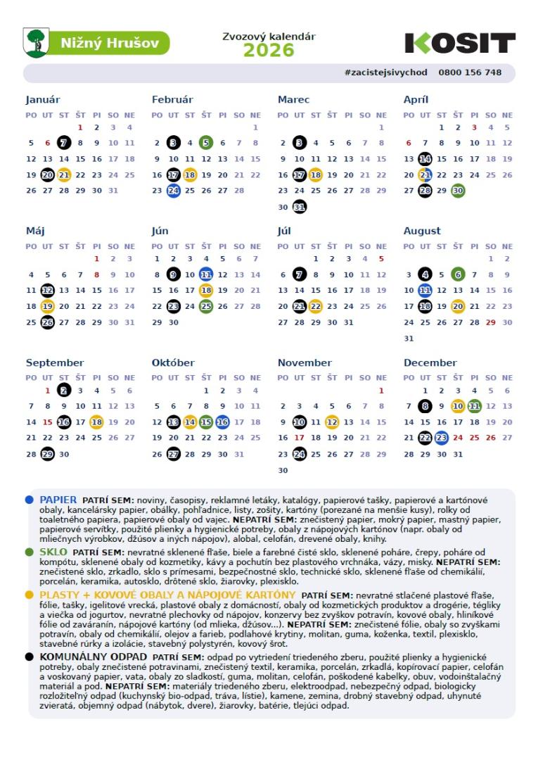 kalendár zberu odpadov na rok 2026