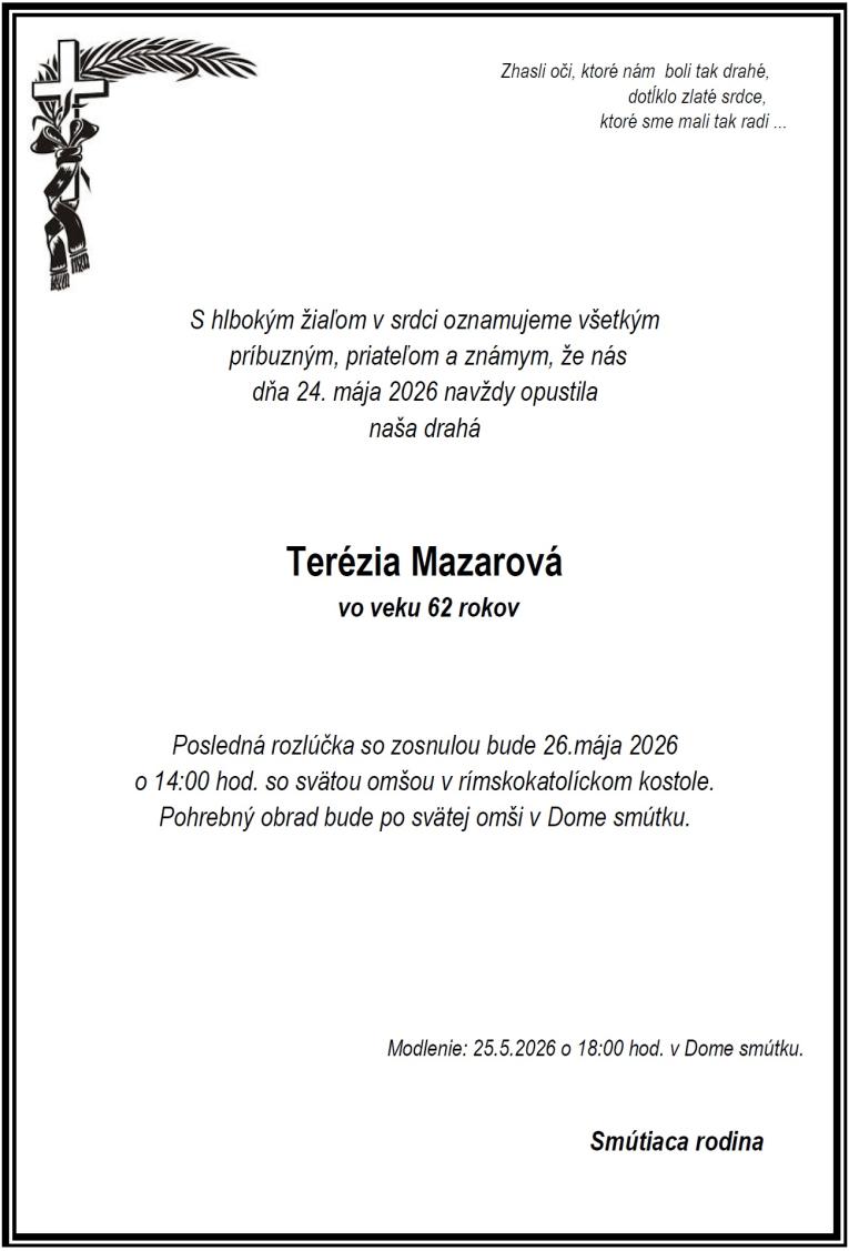 smútočné oznámenie   